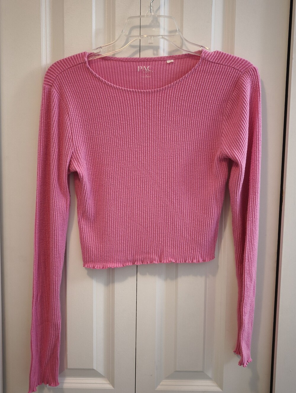PAC Cares Women’s Small Long Sleeve Tops Pink Ribbed & Gray Mock Neck 2PC